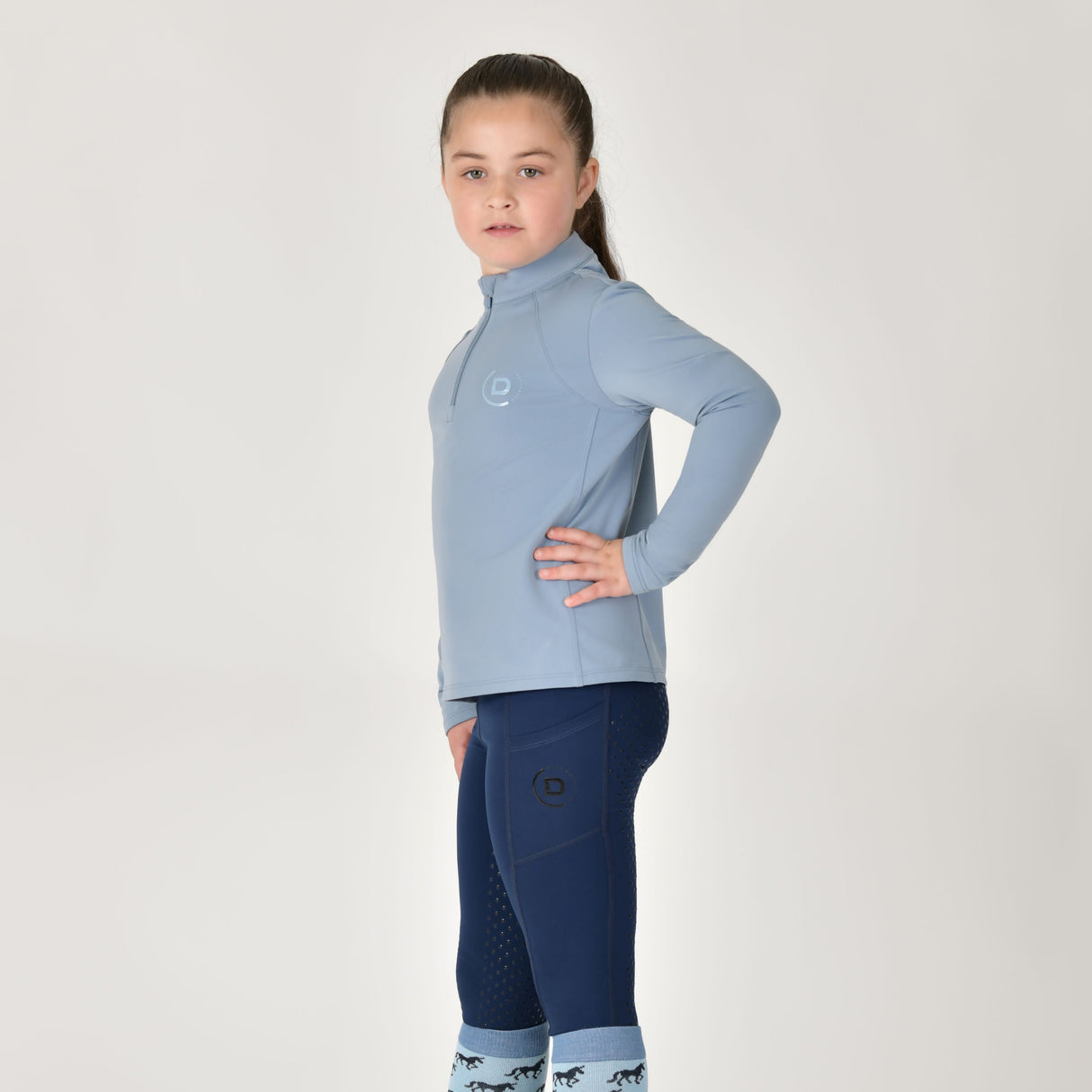 Dublin Children's Brushed Long Sleeve Riding Top #colour_blue-fog