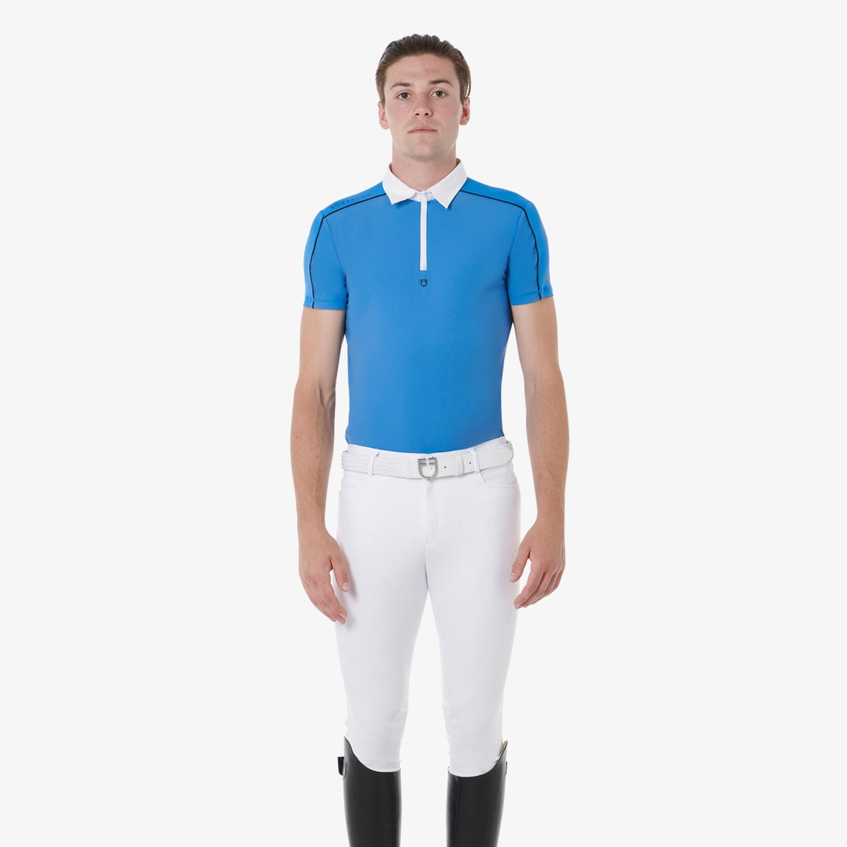 Equestro Men’S Short Sleeve Polo Shirt With Zip And Mesh Trim #colour_blue