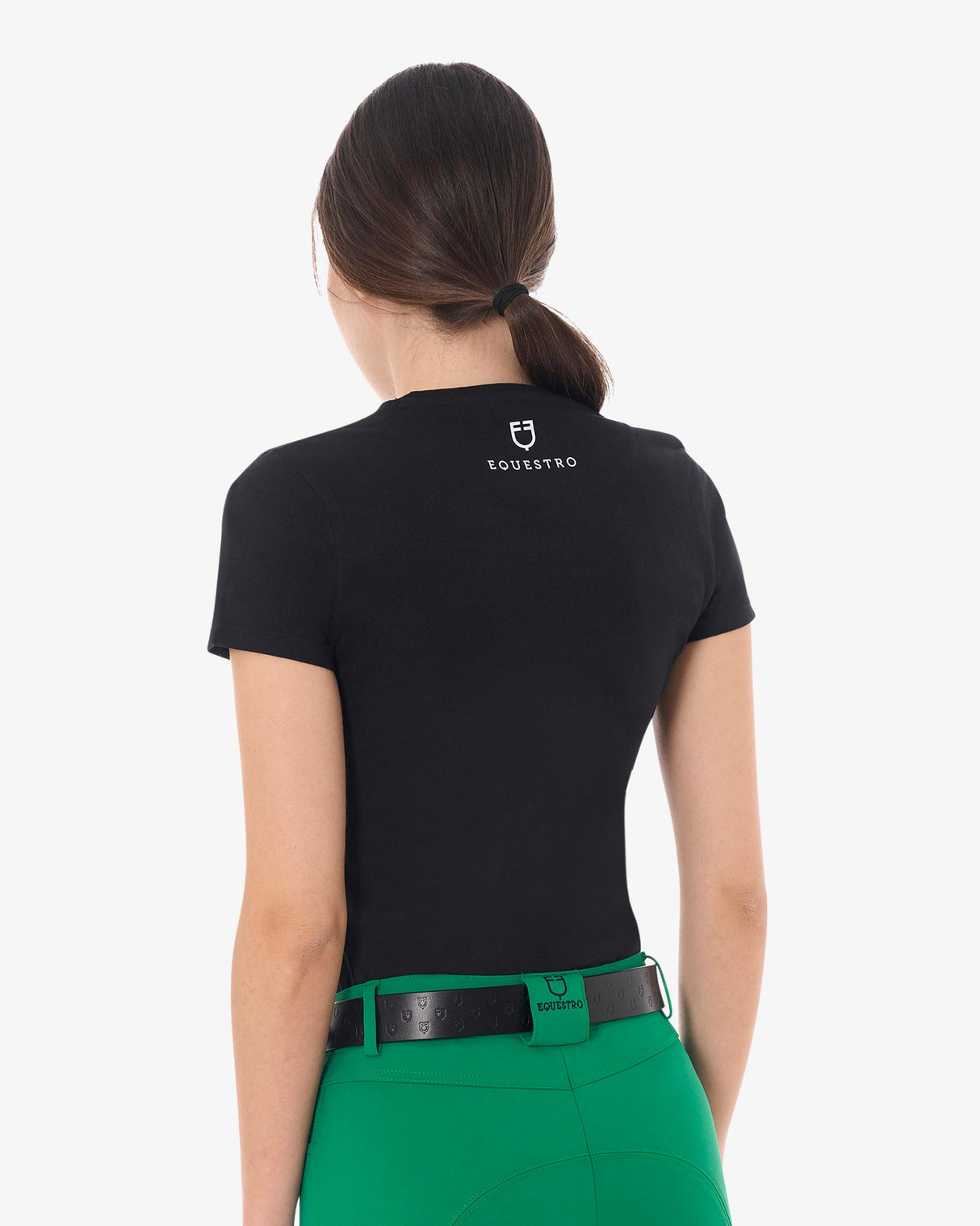 Equestro Women's Stripe Horse Club Cotton T-Shirt #colour_black