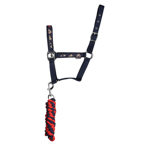 Hy Equestrian Thelwell Collection Practice Makes Perfect Head Collar & Lead Rope #colour_navy-red