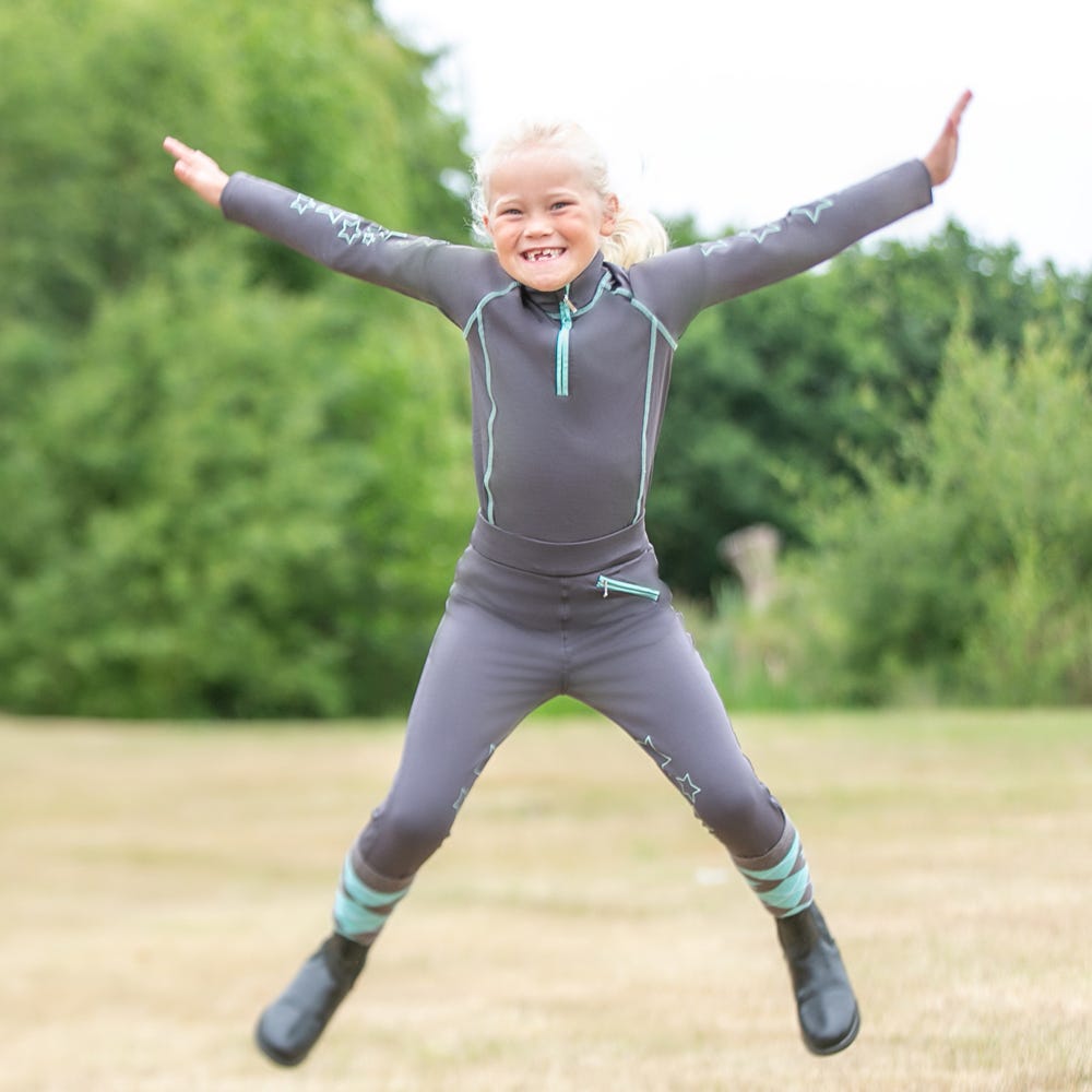 Hy Equestrian Stella Children's Riding Tights #colour_charcoal-mint