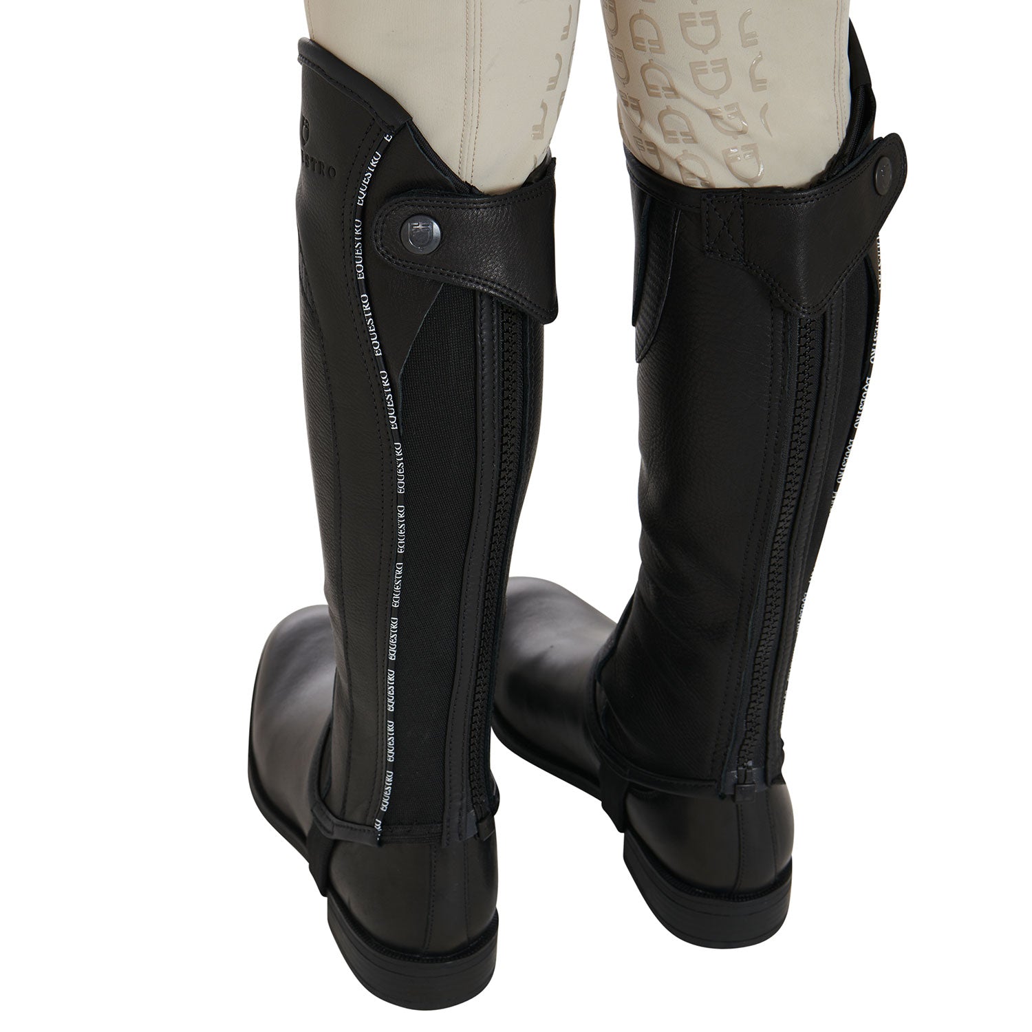 Equestro Kids' Soft Leather Gaiters With Elastic Band #colour_black