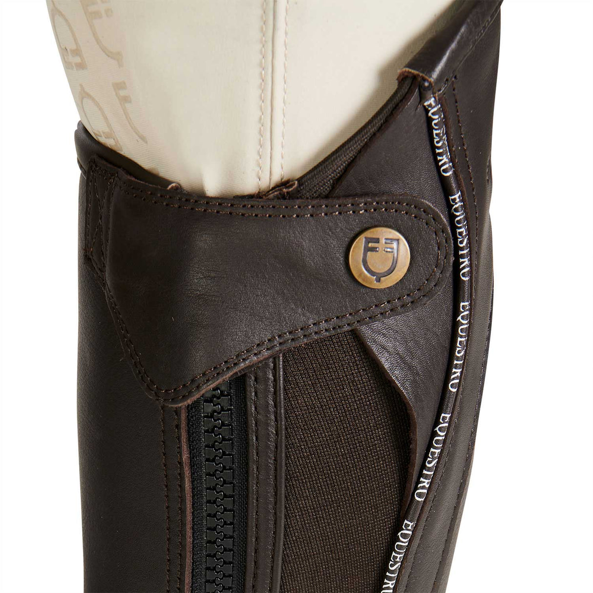 Equestro Unisex Leather Gaiters With Contrasting Profile #colour_brown