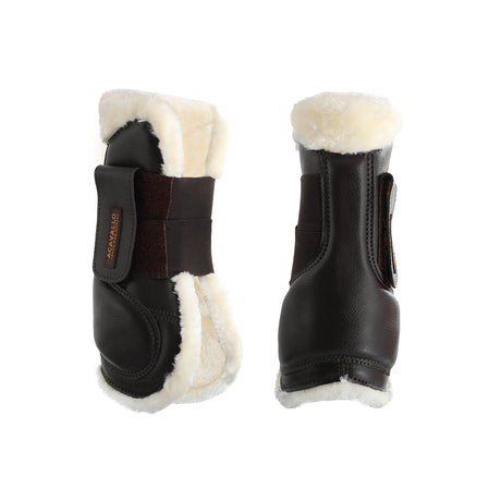 Acavallo Jumping Tendon Boots Faux Sheepskin & Hook-And-Loop Closure #colour_brown