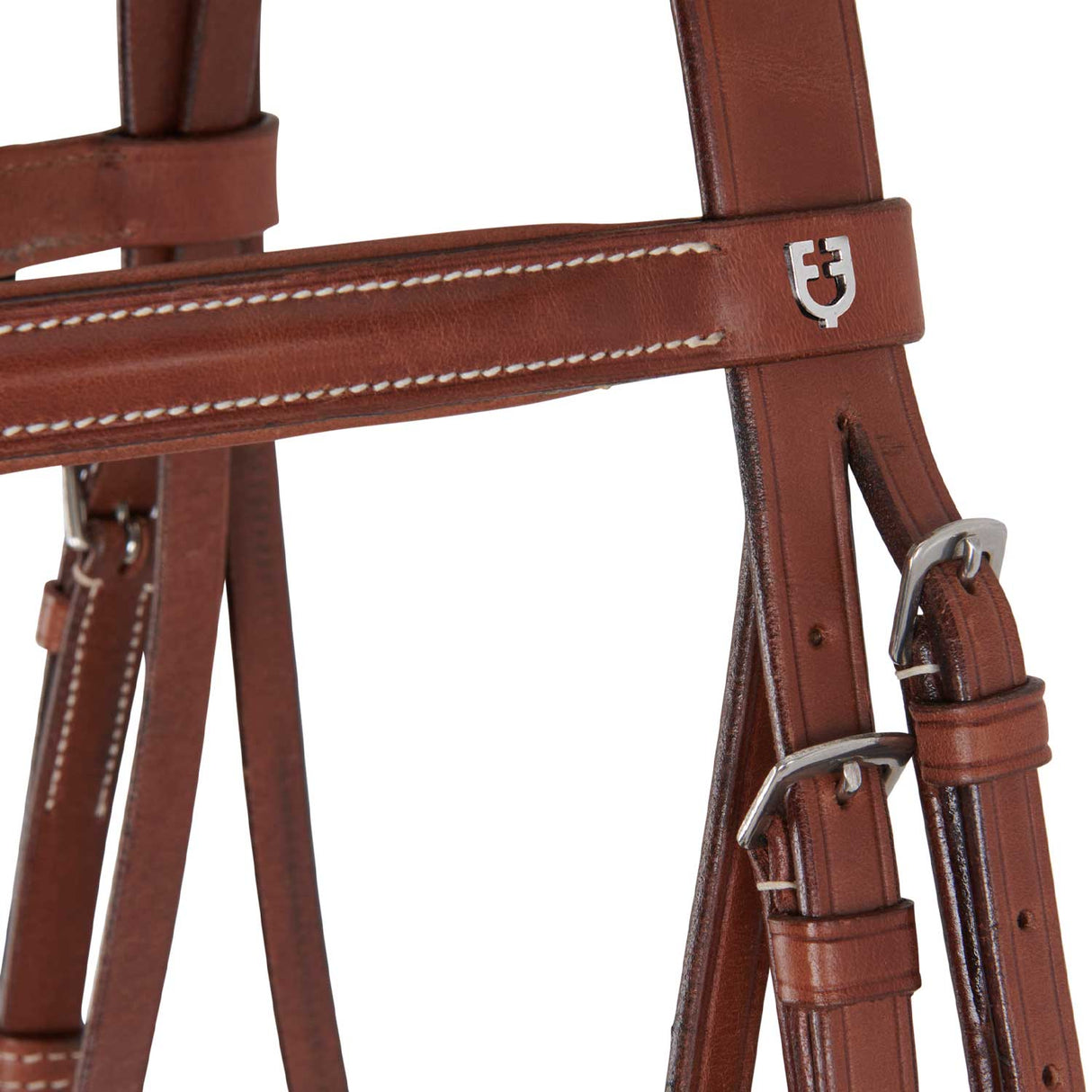 Equestro Leather English Bridle With Embroideries #colour_cognac