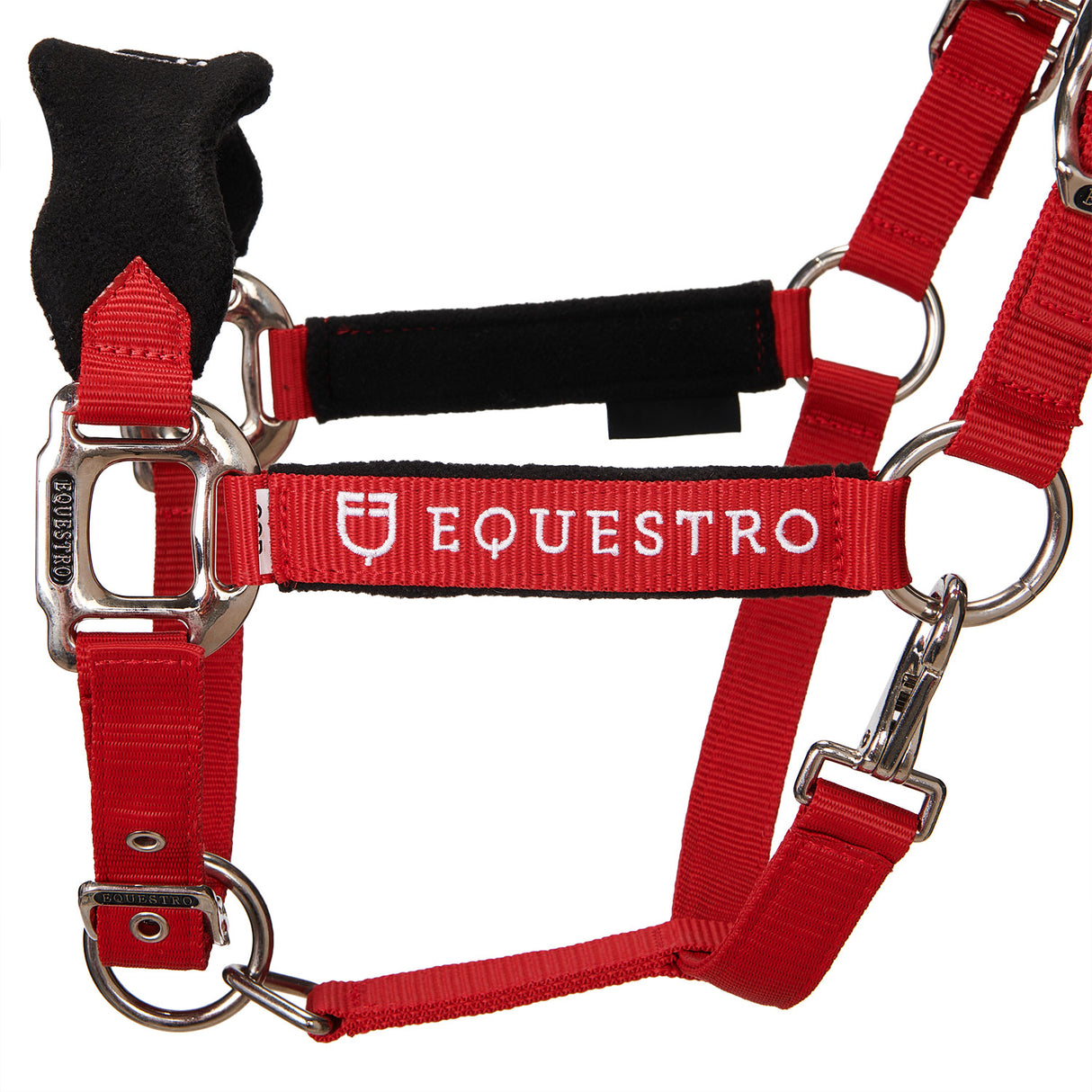 Equestro Halter With Double Adjustment And Lead Rope #colour_red