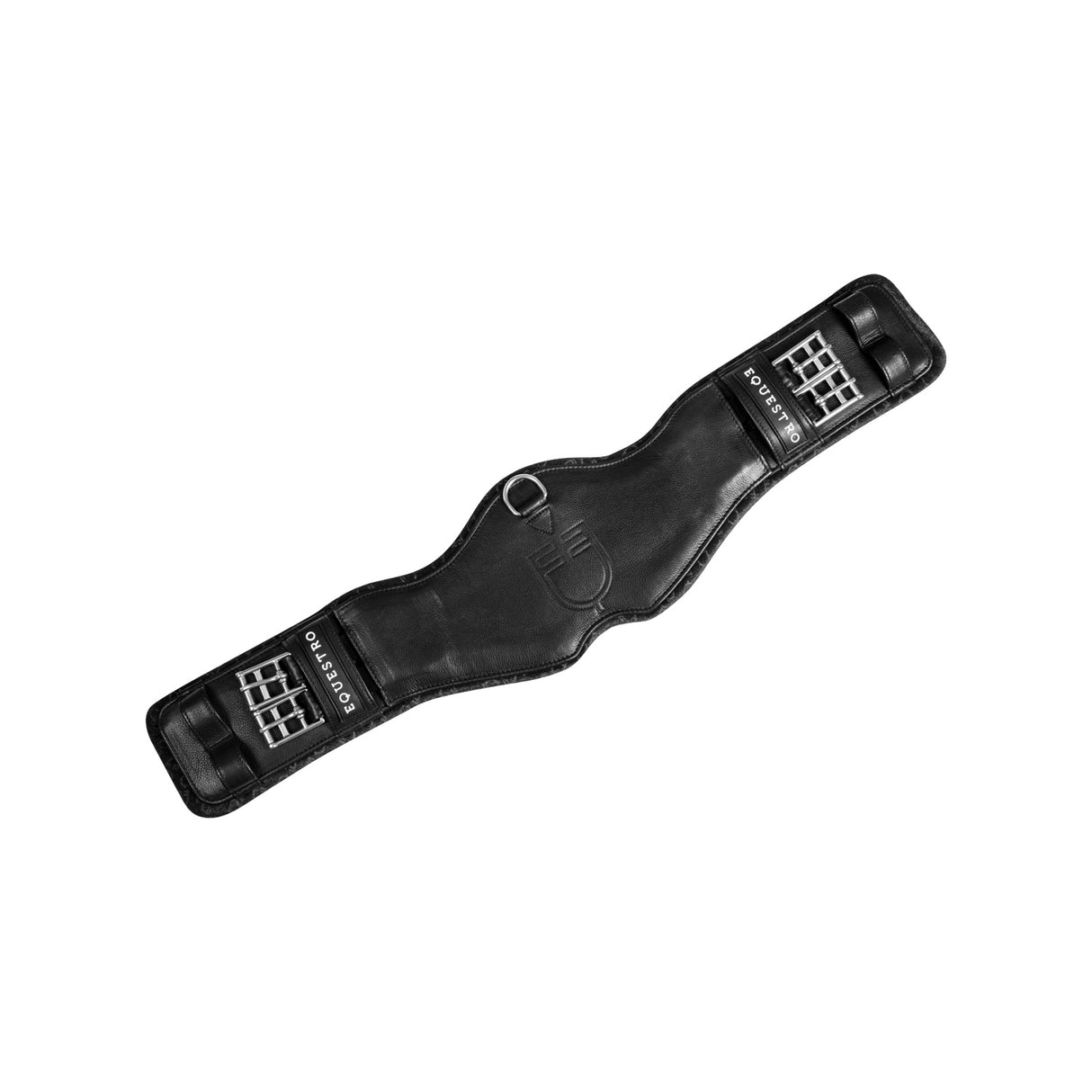 Equestro Shaped Dressage Girth In Leather With Engraved Logo #colour_black