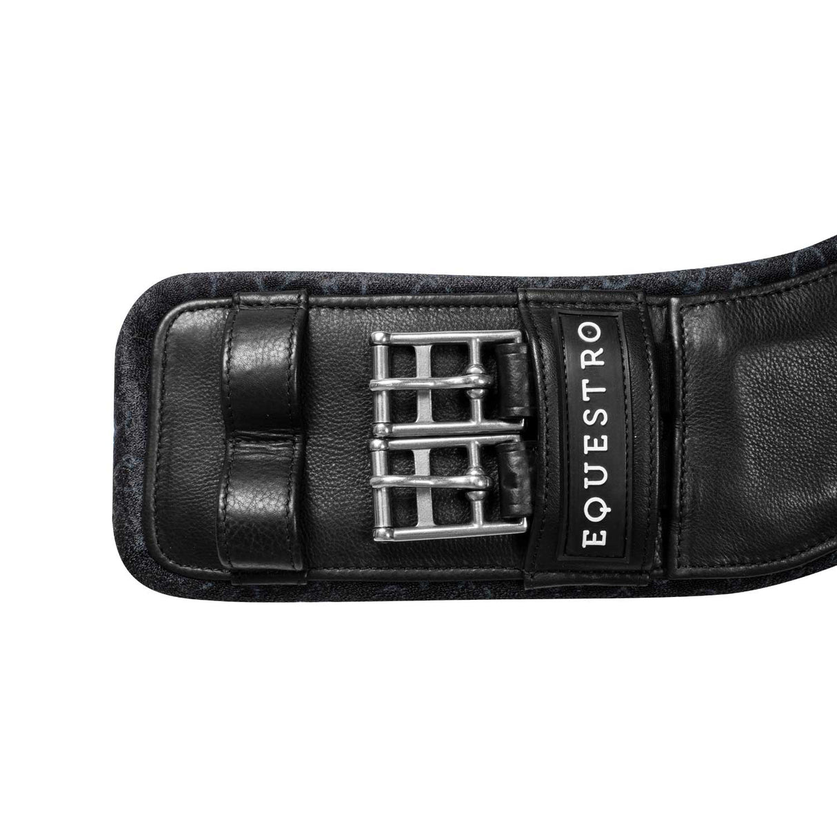 Equestro Shaped Dressage Girth In Leather With Engraved Logo #colour_black