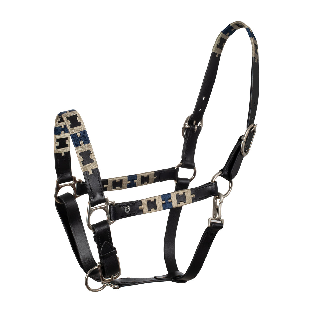 Equestro Leather Halter With Geometric Pattern #colour_black