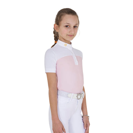 Equestro Girls' Slim Fit Competition Polo Shirt With Perforated Fabric #colour_pink