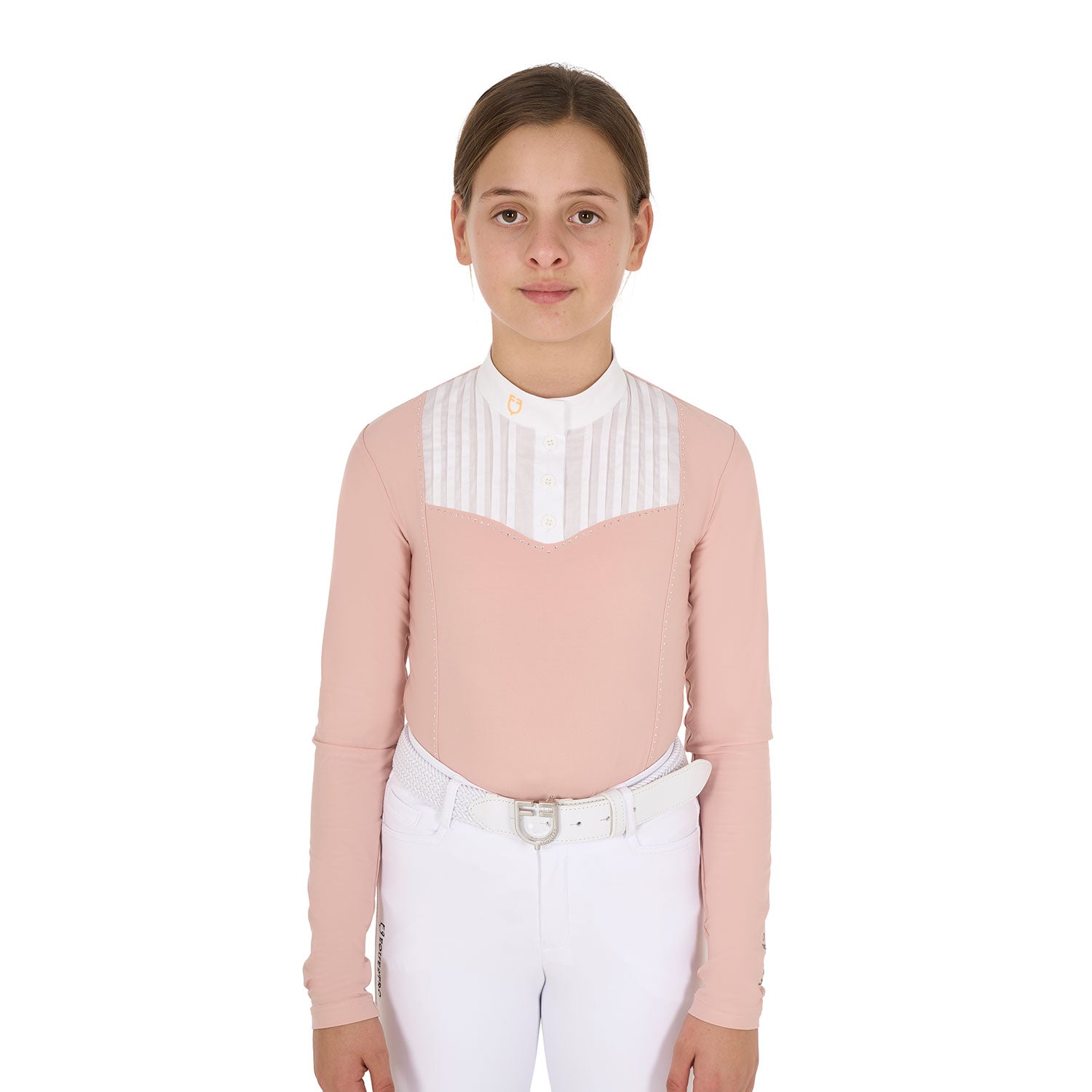 Equestro Girls' Slim Fit Competiton Polo Shirt Rhinestones #colour_pink