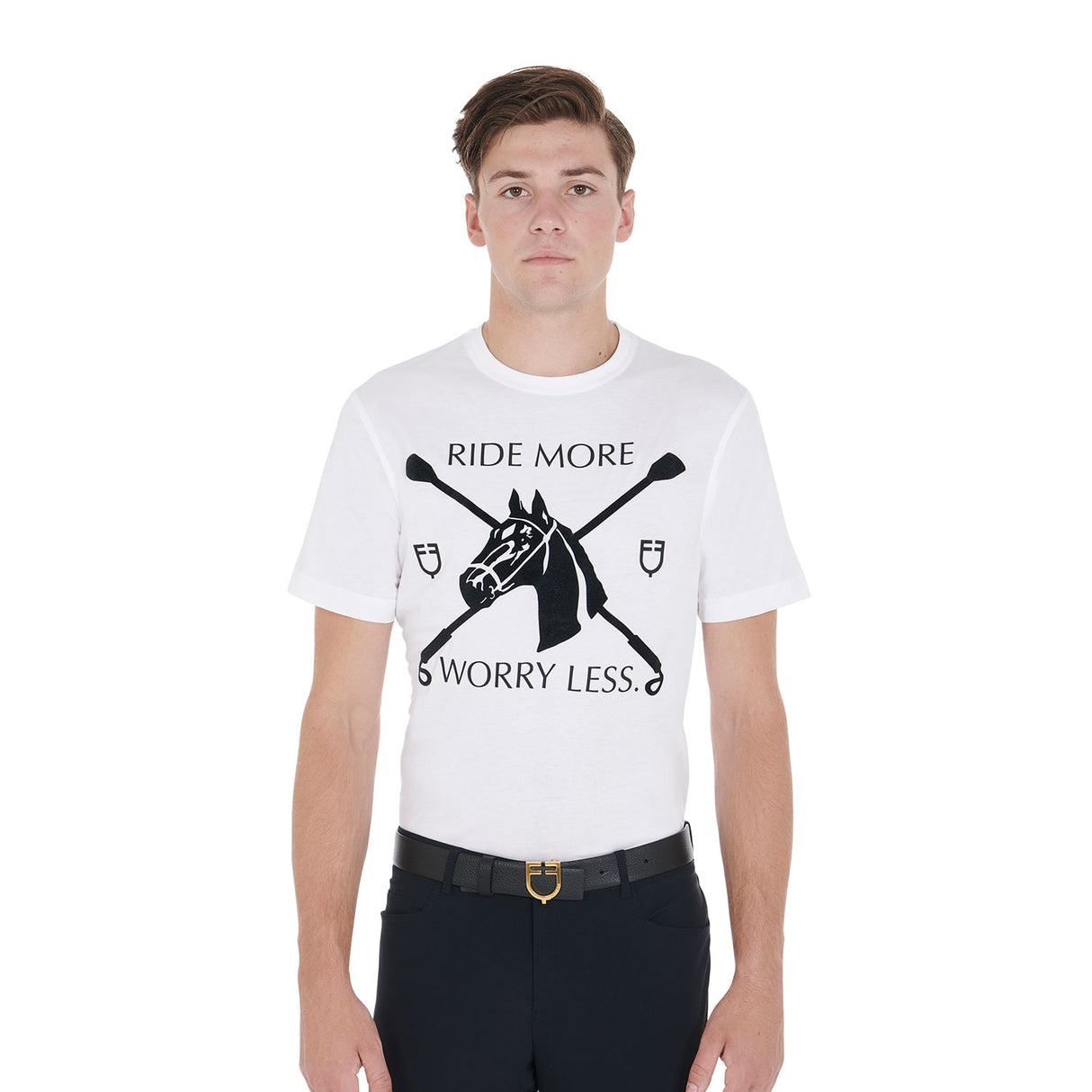 Equestro Men's Slim Fit T-Shirt With Equestrian Print #colour_white