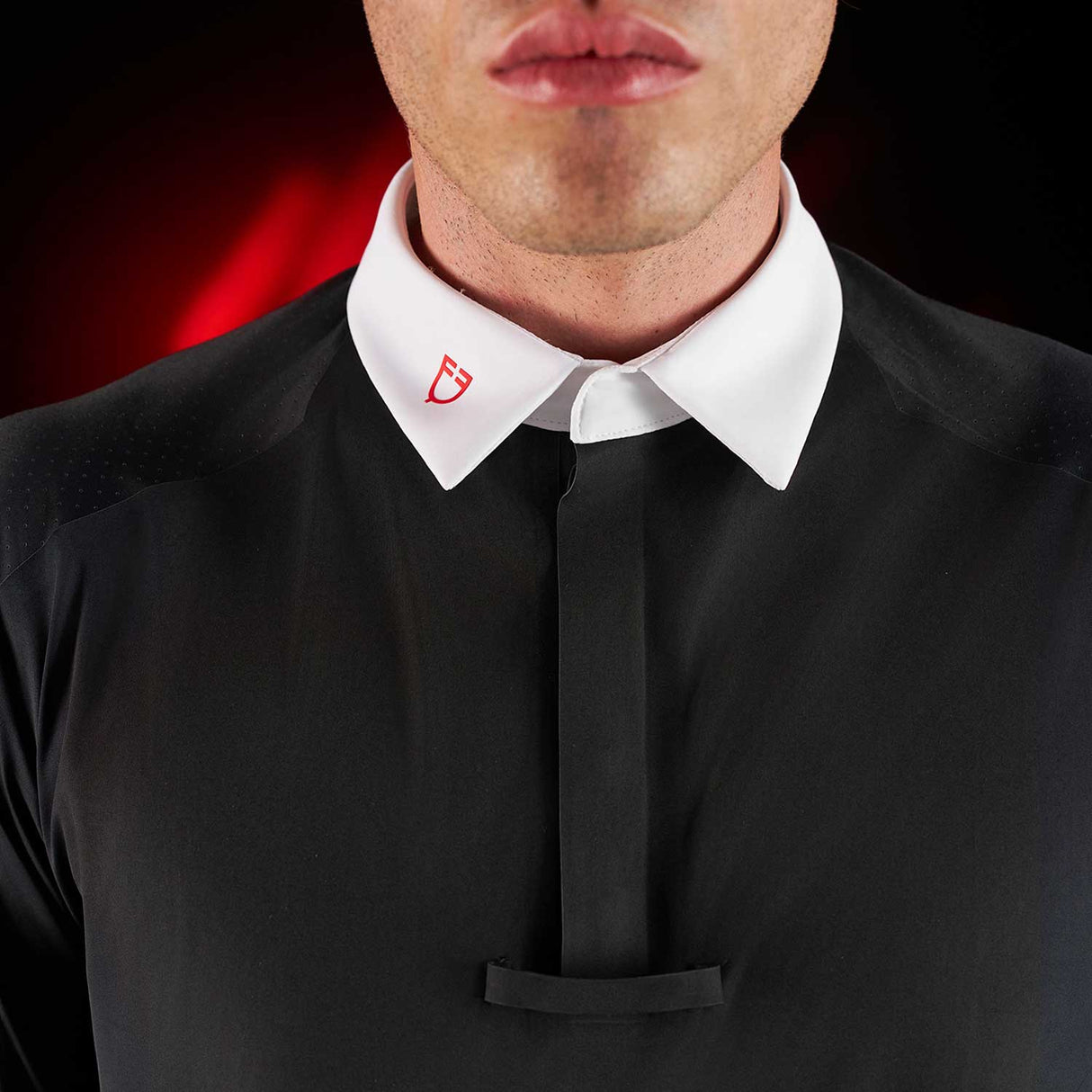 Equestro Equestro Ridertechnology Men's Competition Polo Shirt Long Sleeves And Buttons #colour_black