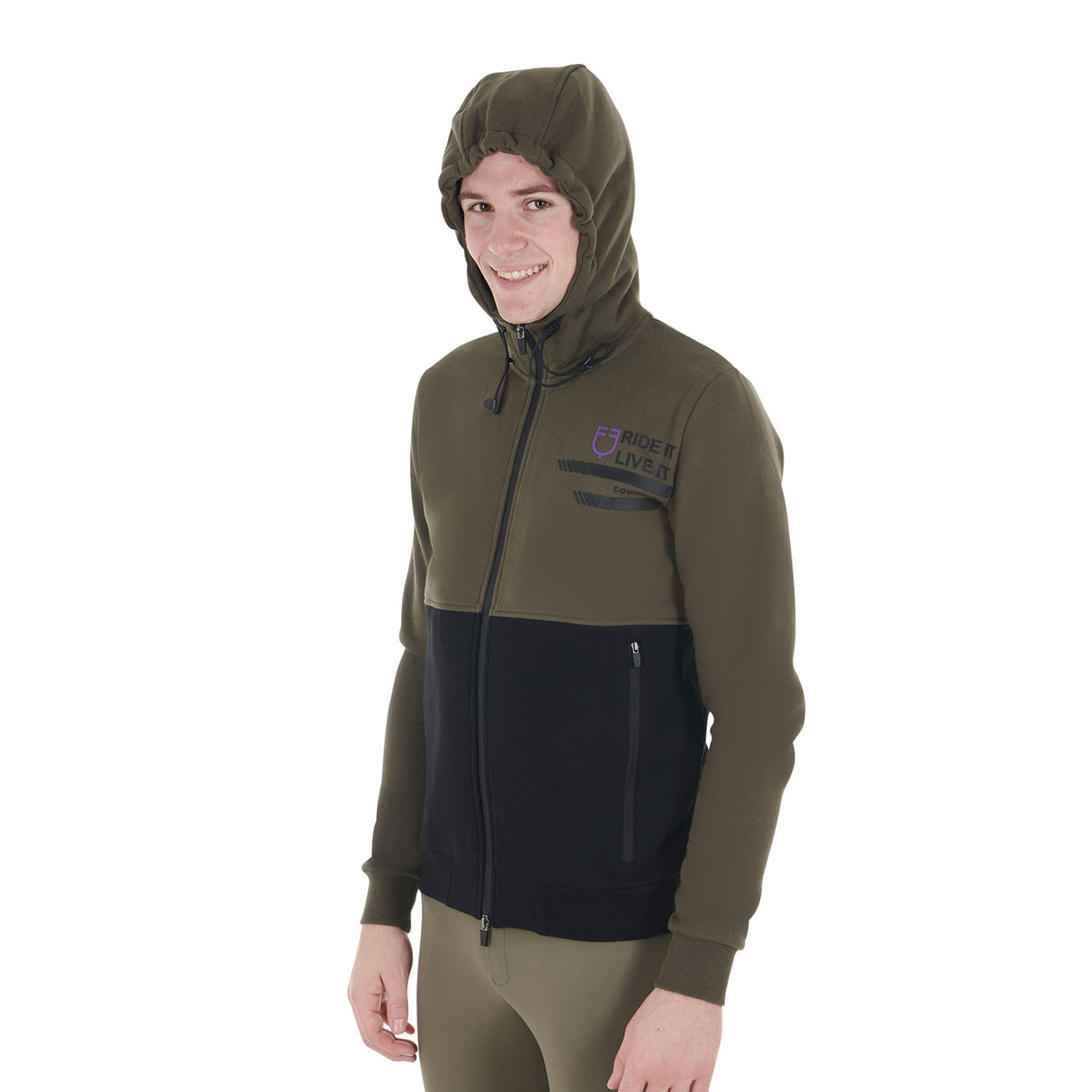 Equestro Men's Hooded Sweatshirt With Fleece Inside #colour_green