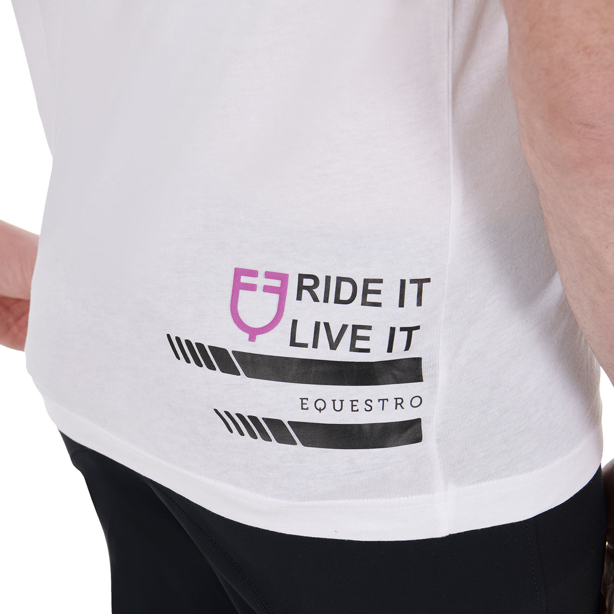 Equestro Men's Slim Fit T-Shirt With Purple Logo And Black Details #colour_white
