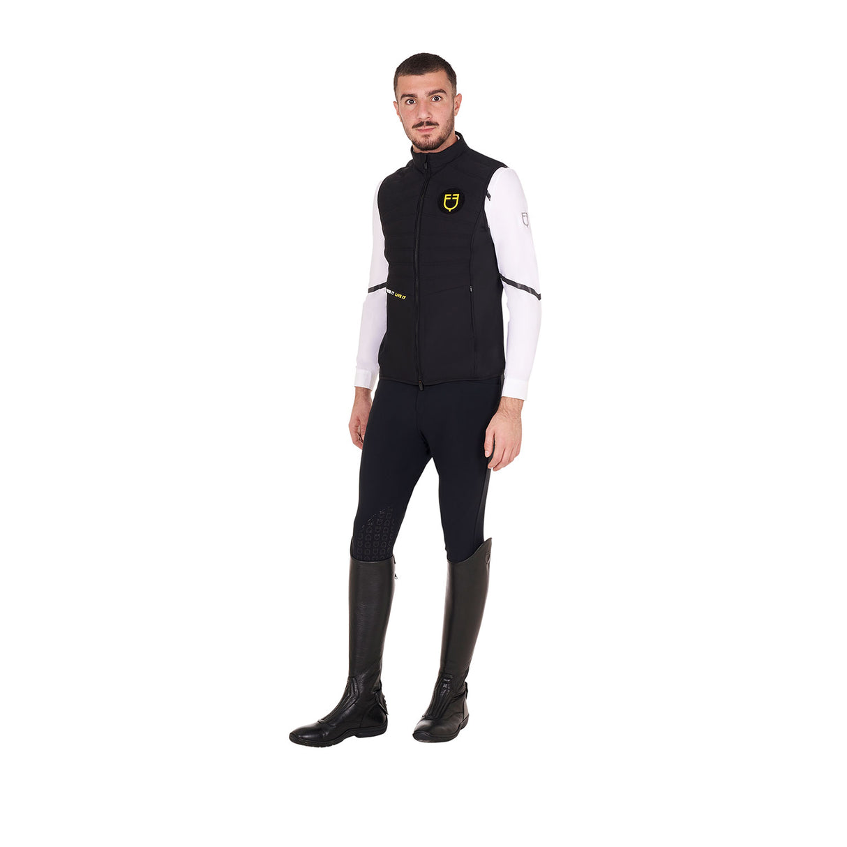 Equestro Men's Slim Fit Sleeveless Jacket In Technical Fabric #colour_black