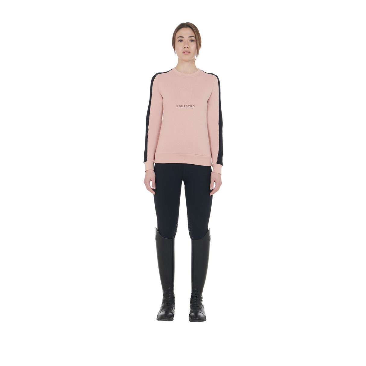 Equestro Women's Crewneck Sweatshirt With Printed Logo #colour_pink