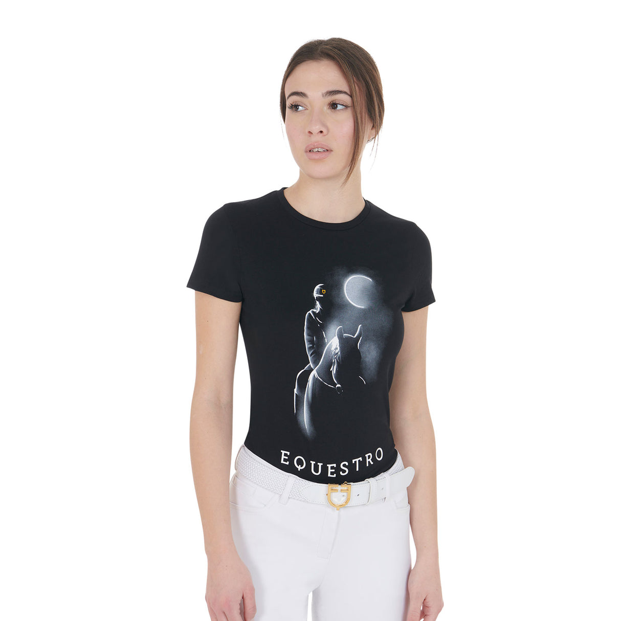 Equestro Women's Slim Fit T-Shirt Moonlight Print #colour_black