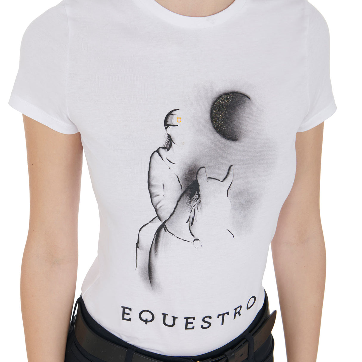 Equestro Women's Slim Fit T-Shirt Moonlight Print #colour_white