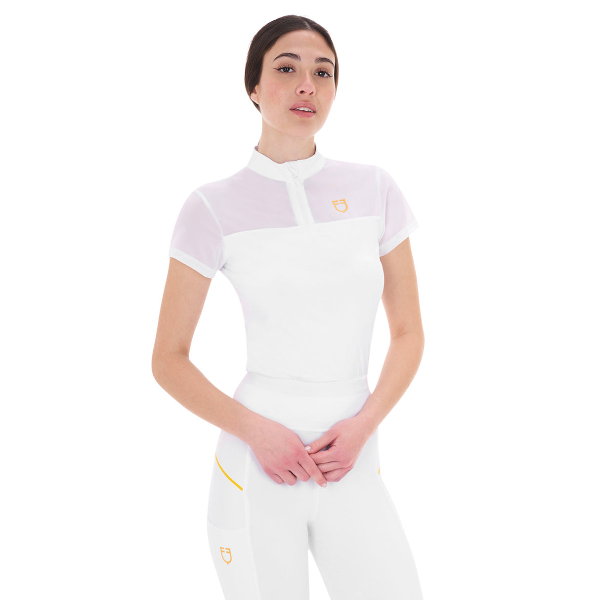 Equestro Women's Training Polo Shirt With Mesh Inserts #colour_white
