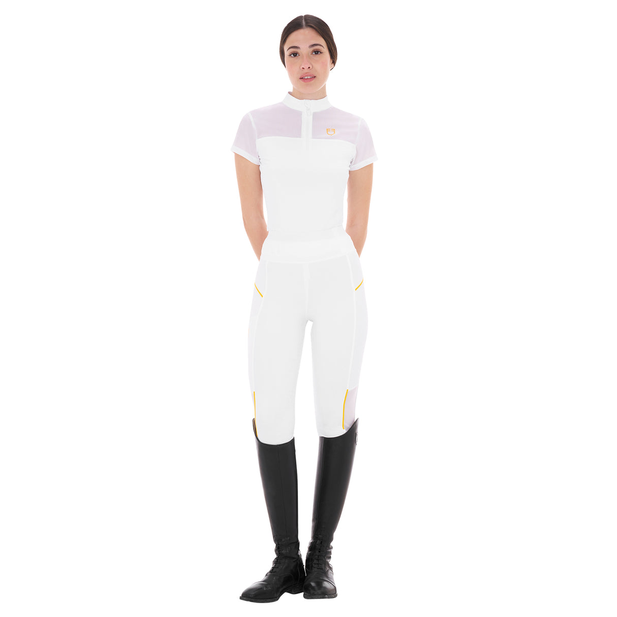 Equestro Women's Training Polo Shirt With Mesh Inserts #colour_white