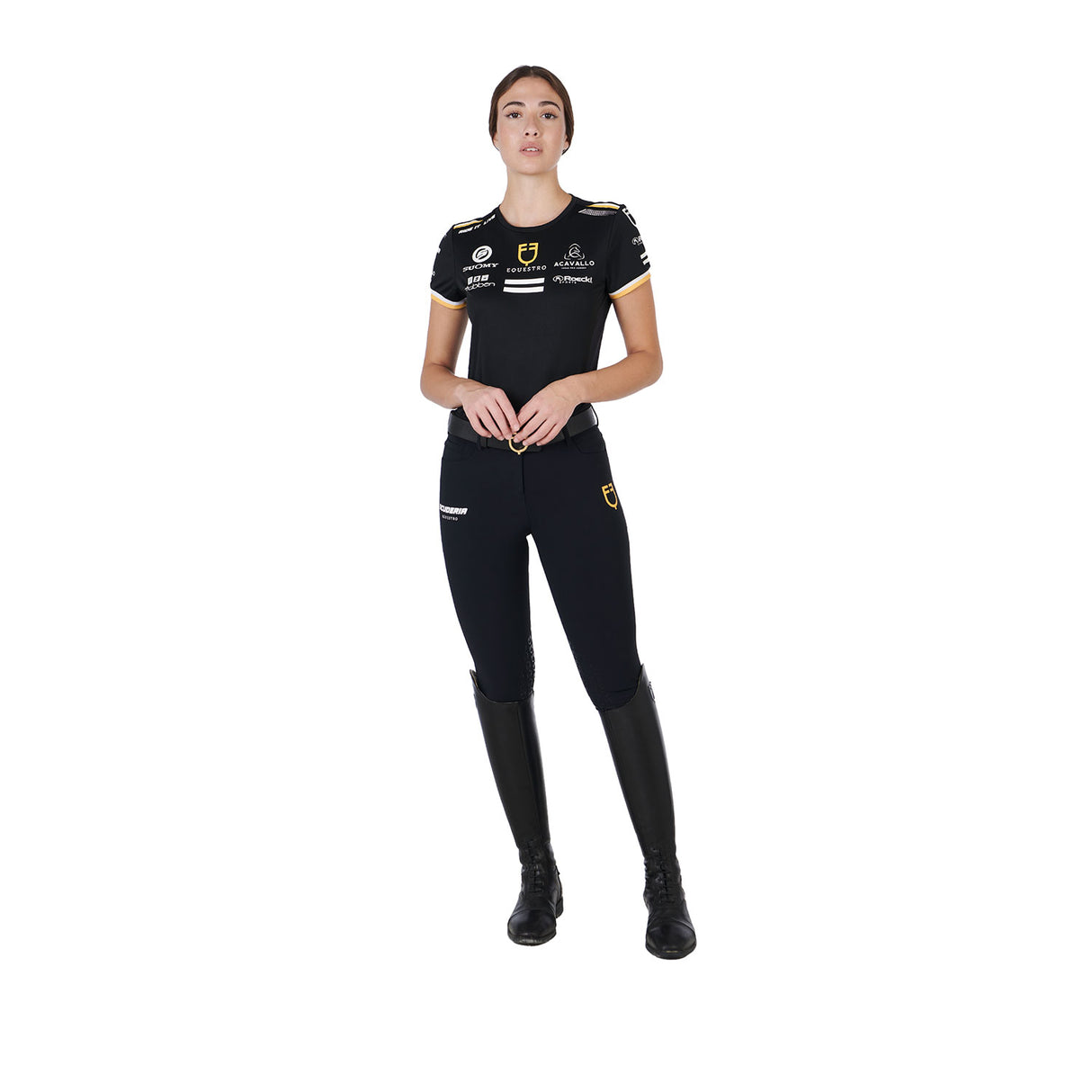 Equestro Women's Technical Fabric Multi Logo T-Shirt #colour_black