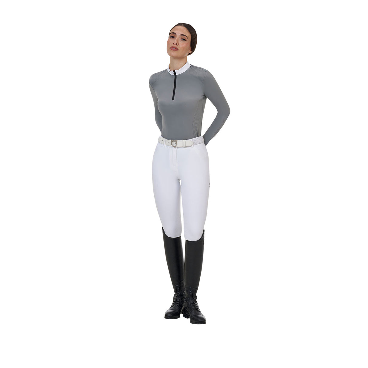 Equestro Ridertechnology women's competition polo shirt long sleeves and zip