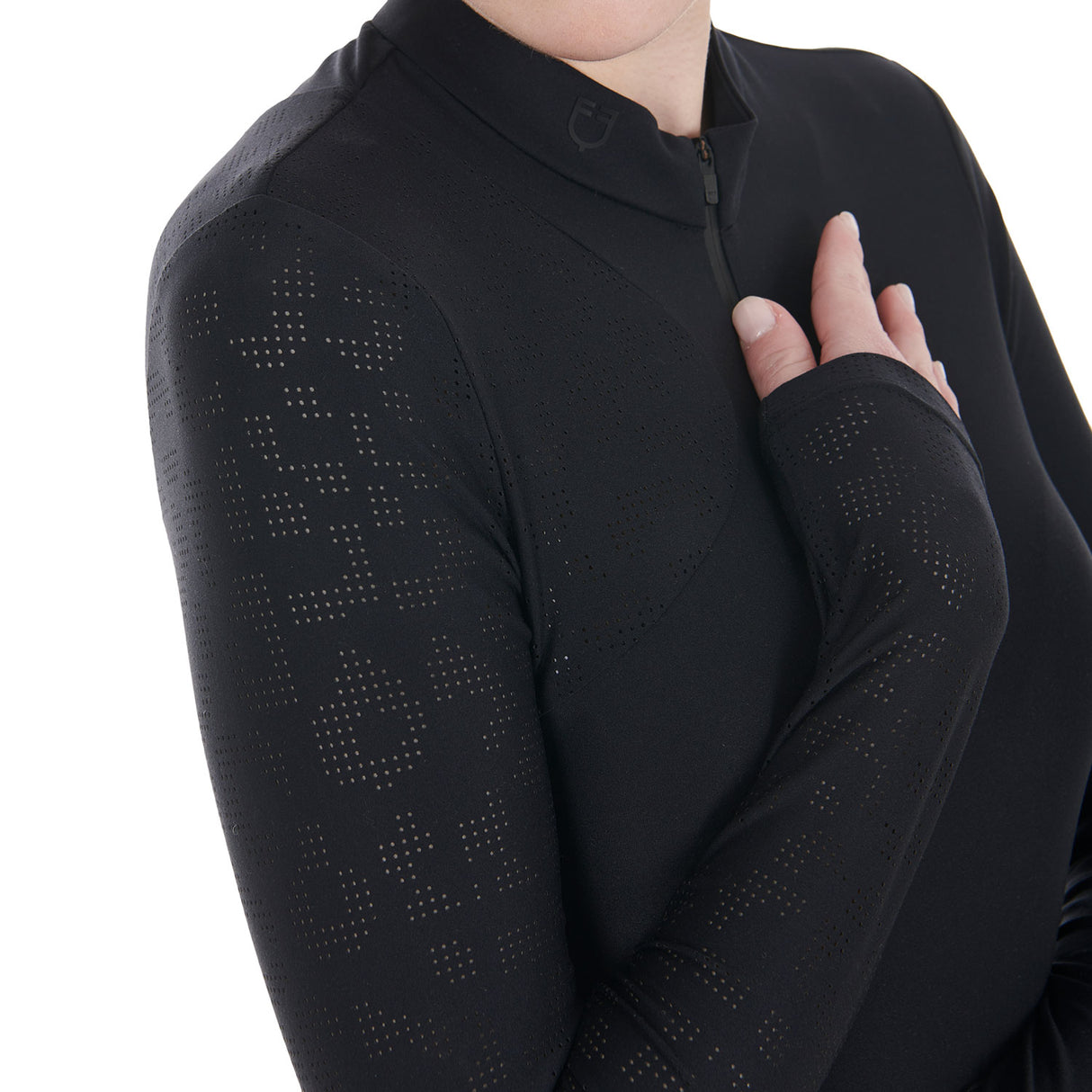 Equestro Women's Training Polo Shirt in Stretch Technical Fabric #colour_black