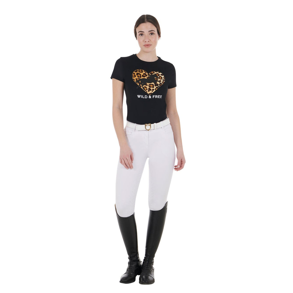 Equestro Women's Wild & Free Slim Fit Cotton T-Shirt #colour_black