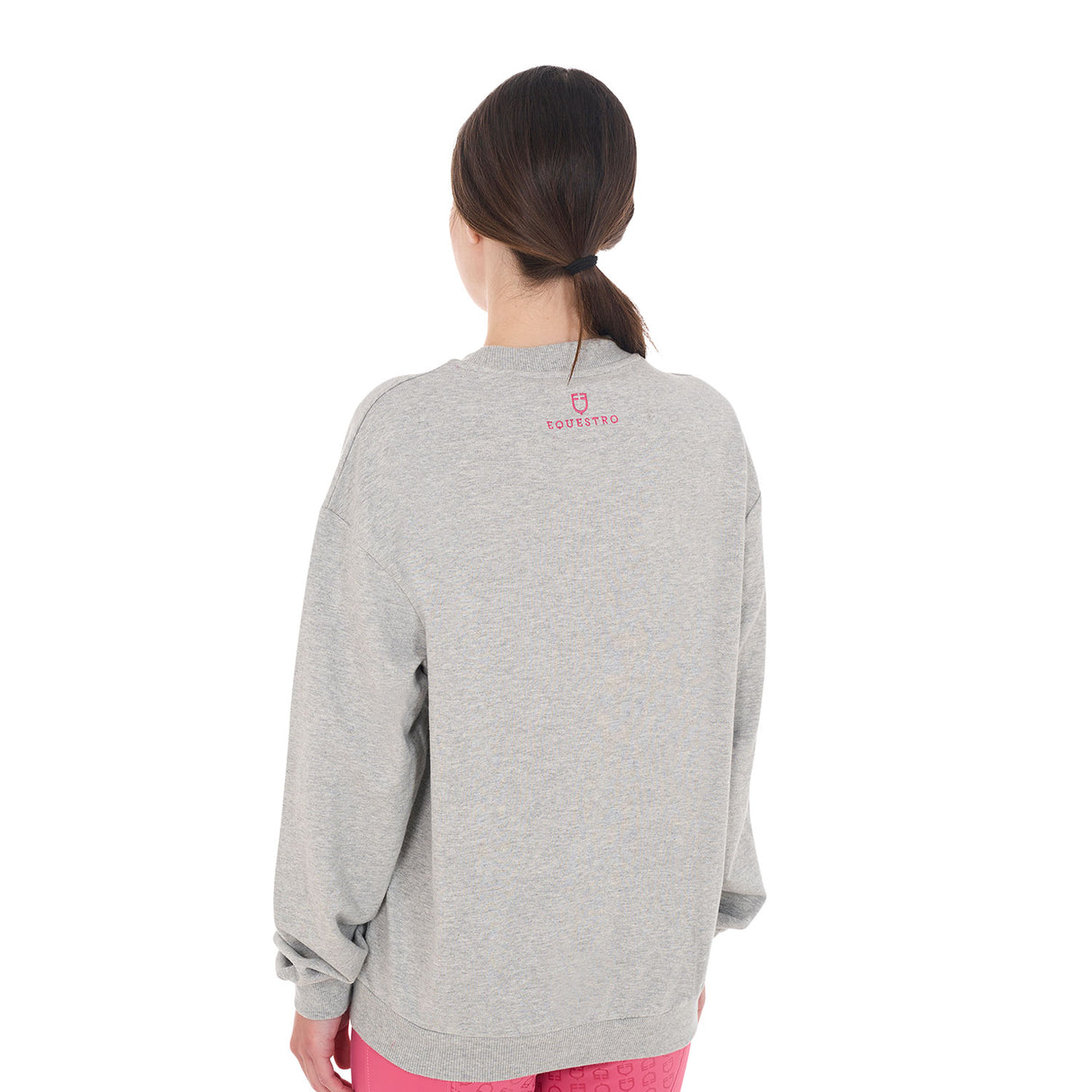 Equestro Women's Crewneck Sweatshirt With Sponge Lettering #colour_grey-fucsia