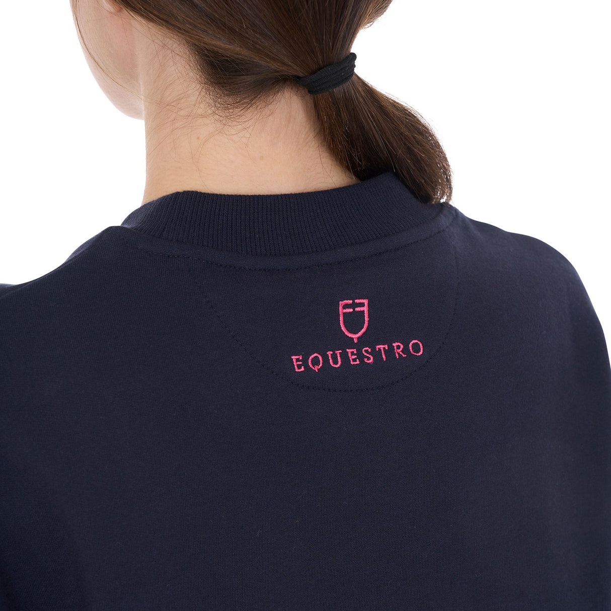 Equestro Women's Crewneck Sweatshirt With Sponge Lettering #colour_blue-fucsia