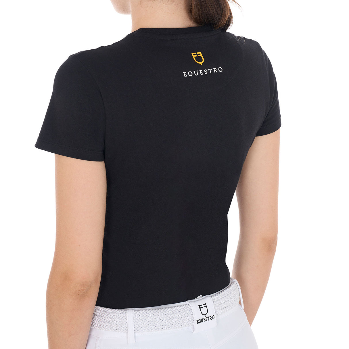 Equestro Women's Basic T-Shirt With Tone-On-Tone Logo #colour_black