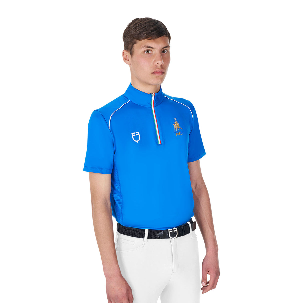 Equestro Men's Training Polo Shirt With Italian Flag Zip Equestro X Fise
