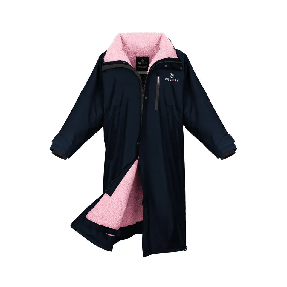 EQUIDRY Women's Thick Fleece Evolution Stowaway Hood #colour_navy-pale-pink