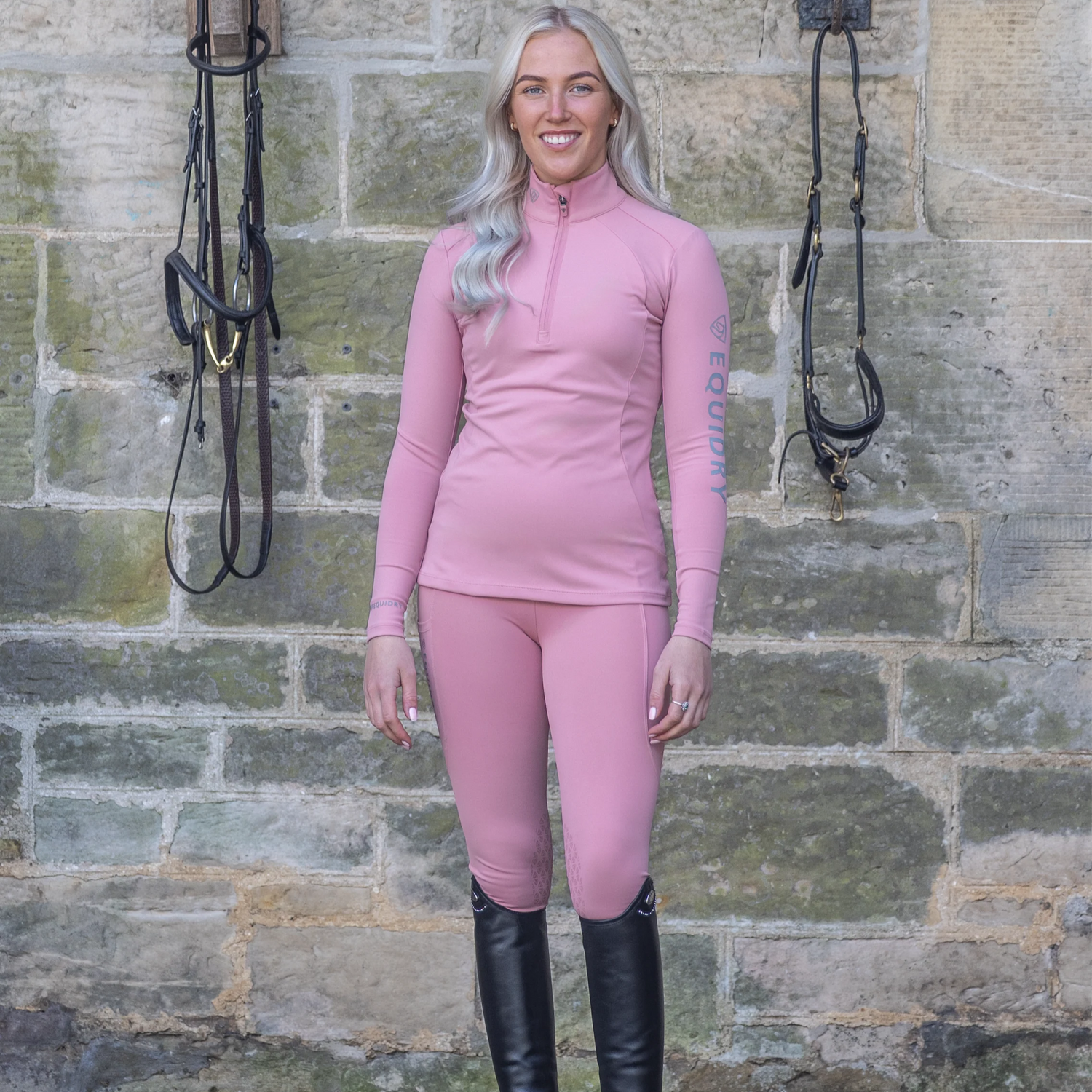 EQUIDRY Women's Water Repellent Leggings #colour_pale-pink-grey