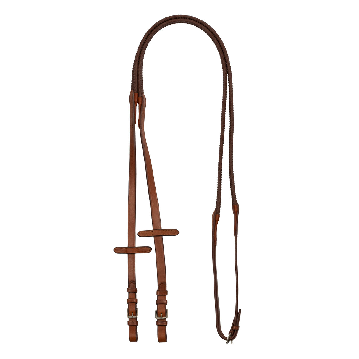 Equestro Leather And Rubber Reins Silver Fitting (1.6Cm) #colour_cognac
