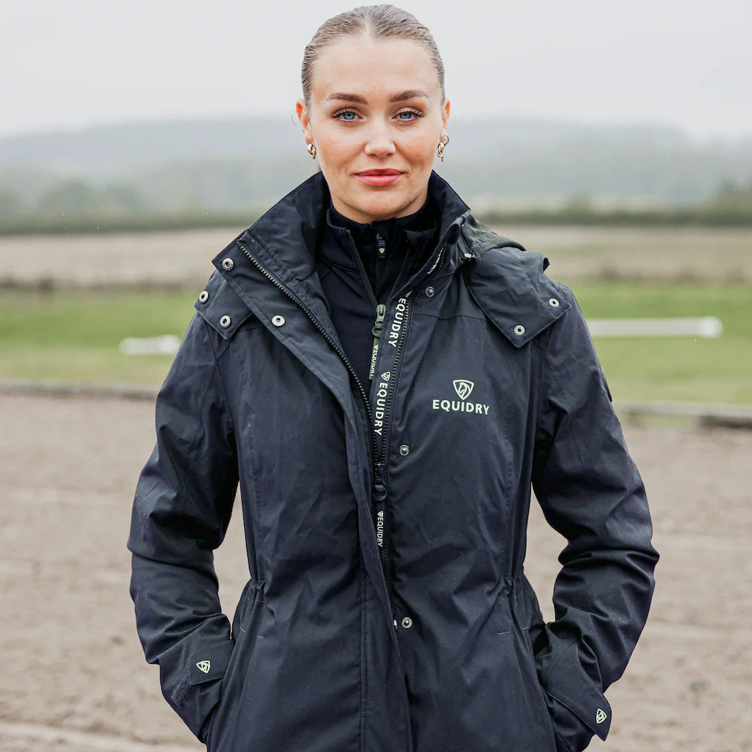 EQUIDRY Women's Bronte Riding Coat with Removable Hood #colour_navy