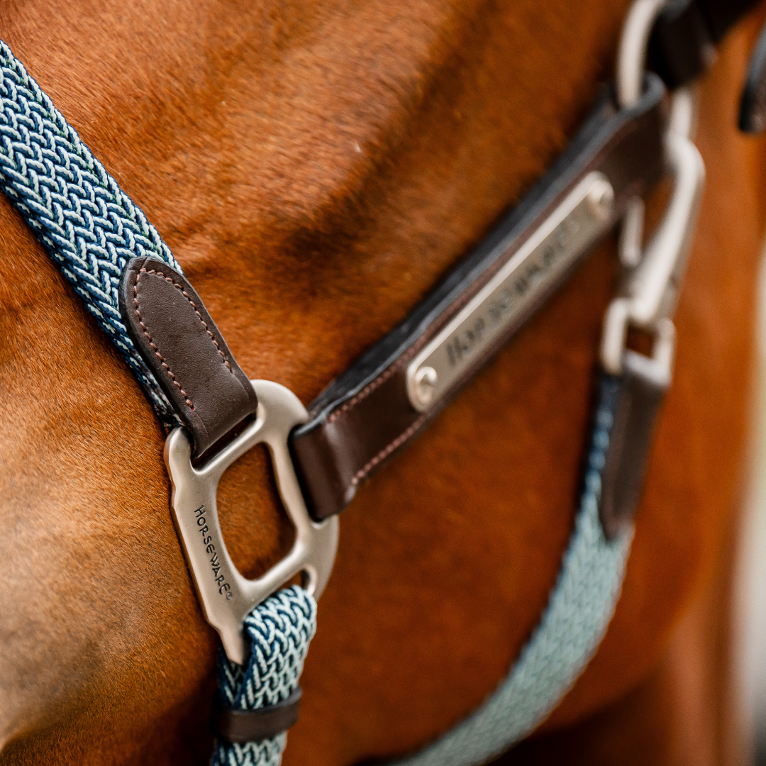 Horseware Ireland Signature Braided Headcollar #colour_brown-navy-blue-haze