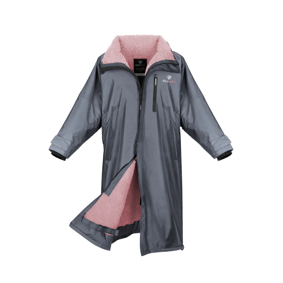 EQUIDRY Women's Thick Fleece Evolution Stowaway Hood #colour_grey-pale-pink