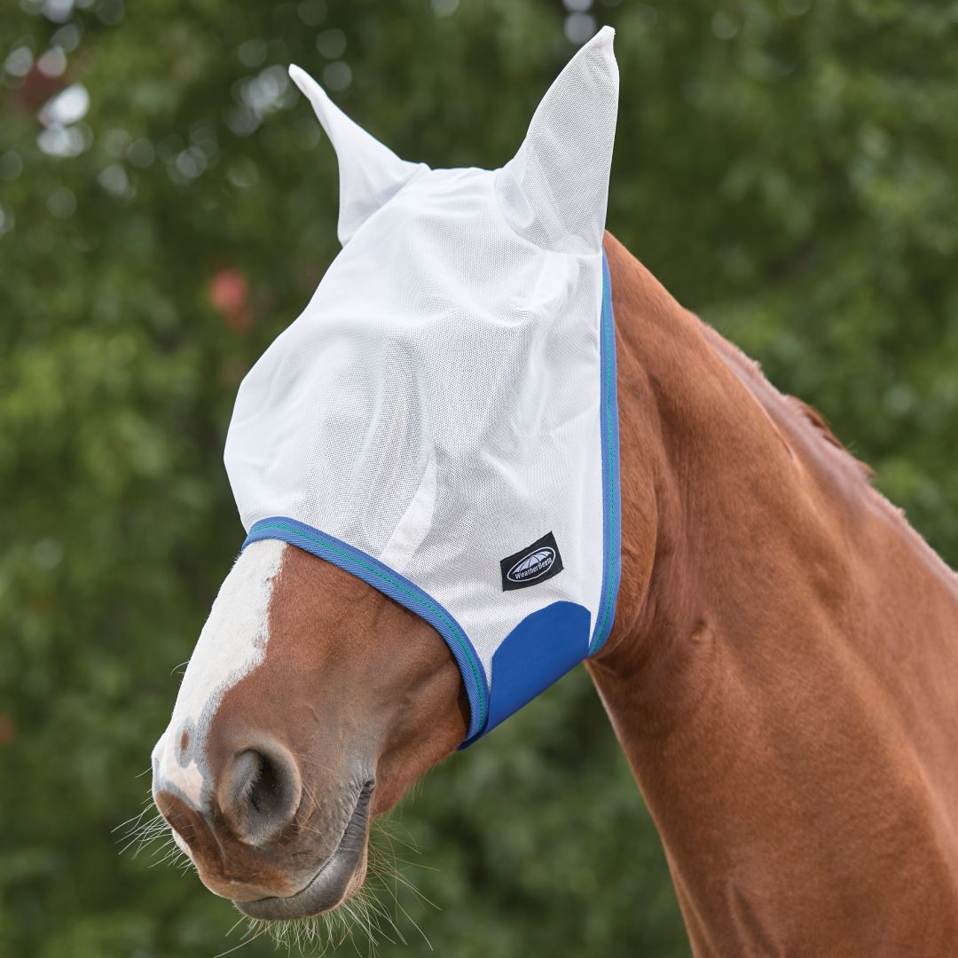 WeatherBeeta Comfitec Essential Mesh Fly Mask #colour_white-delft-blue-mint