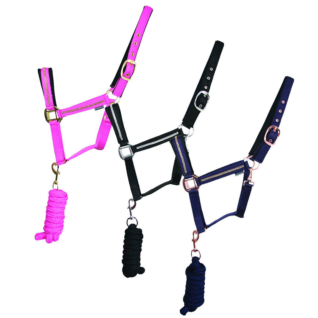 Hy Equestrian Set mit glitzerndem Halfter und Führstrick