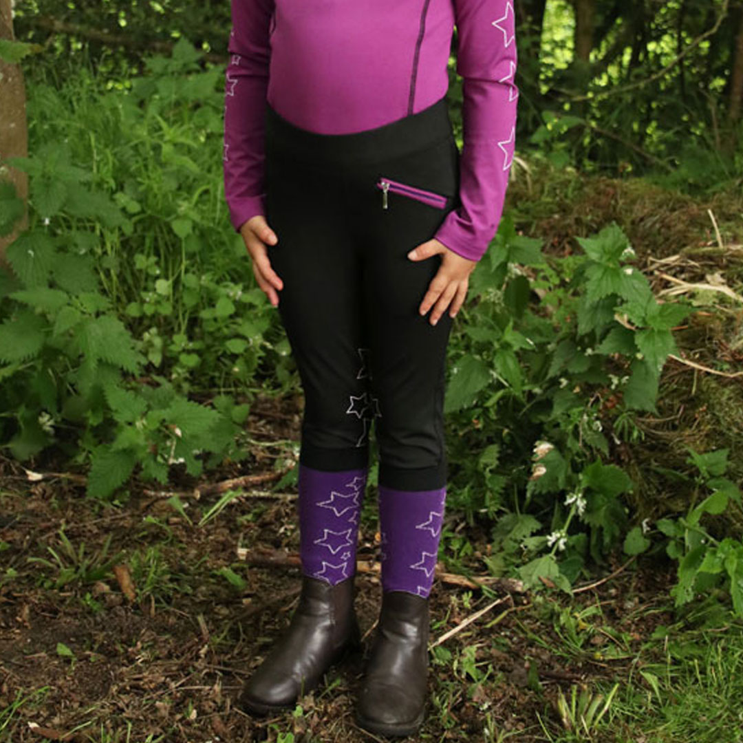Hy Equestrian Stella Children's Riding Tights #colour_purple-lilac-black