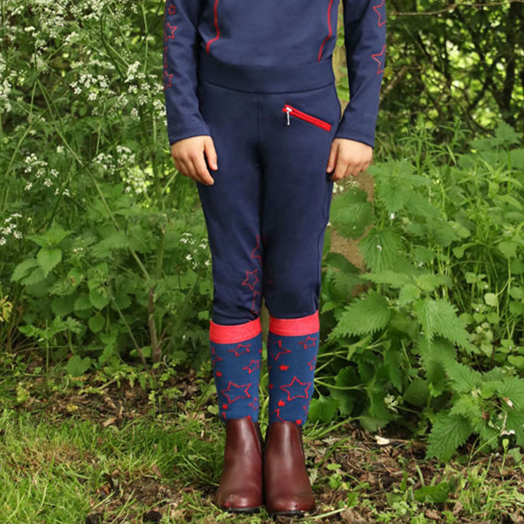 Hy Equestrian Stella Children's Riding Tights #colour_navy-red