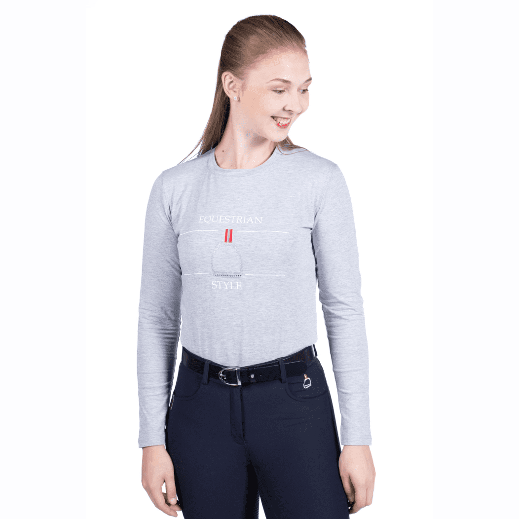 HKM -Equine Sports Style Long Sleeve Shirt #colour_grey-mottled