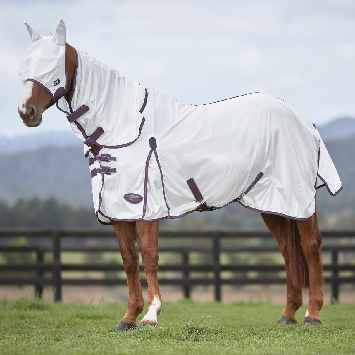 WeatherBeeta ComFiTec Essential Mesh II Combo Neck Fly Rug #colour_white-maroon-grey