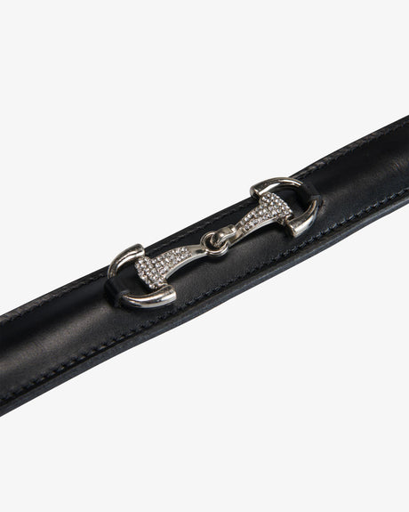 Equestro Leather Belt With Snaffle Bits And Rhinestones #colour_black-silver