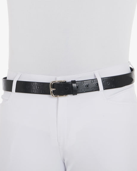 Equestro Leather Belt With Logo #colour_black-silver