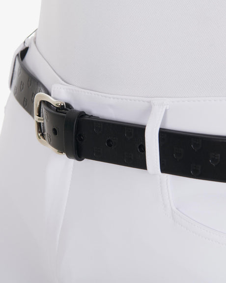 Equestro Leather Belt With Logo #colour_black-silver