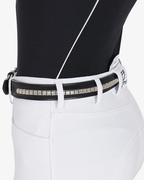 Equestro Leather Belt With Silver Clincher #colour_black-silver