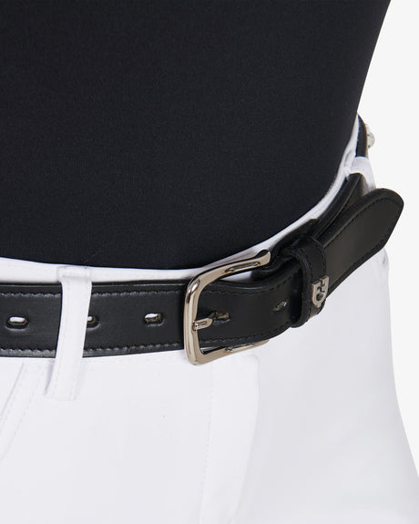 Equestro Leather Belt With Silver Clincher #colour_black-silver